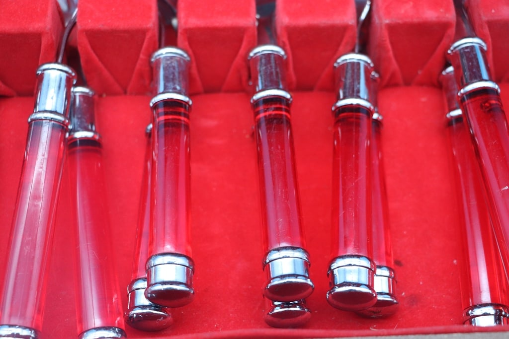 RED LUCITE FLATWARE - 2