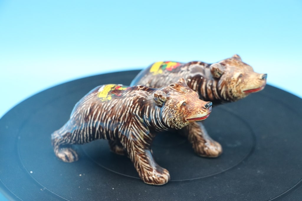 SALT AND PEPPER SET: A VINTAGE WINDSOR CANADA BROWN BEAR SALT AND PEPPER SET. VERY GOOD CONDITION.