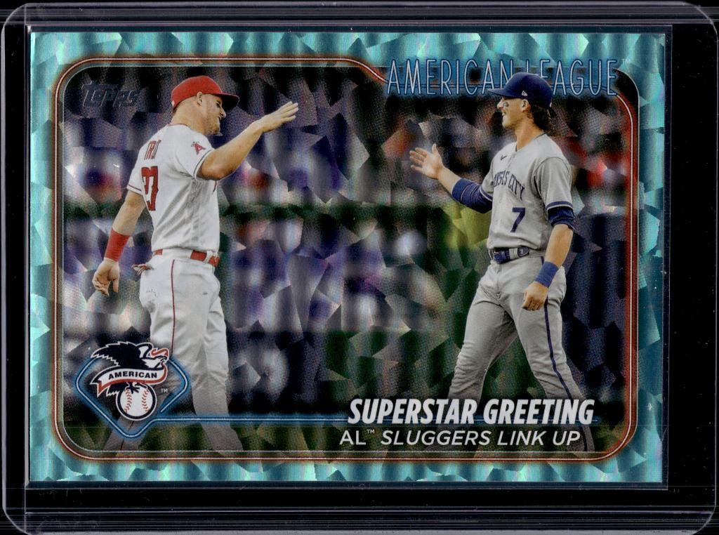 MIKE TROUT BOBBY WITT JR 2024 TOPPS COMBOS TEAL DIAMANTE FOIL: 225/399. NEAR MINT OR BETTER CONDITION