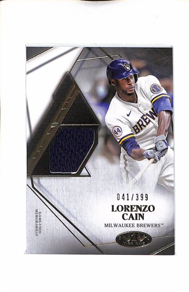 LORENZO CAIN 2022 TOPPS TIER ONE GAME USED JERSEY CARD: 41/399. NEAR MINT OR BETTER CONDITION