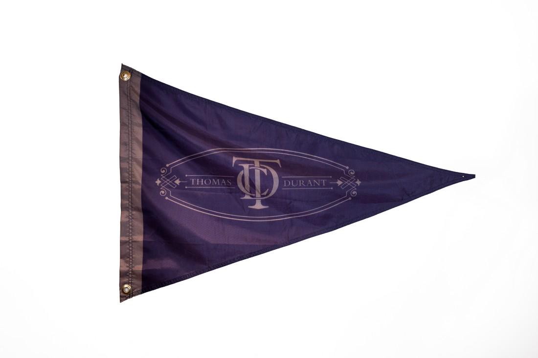 Durant's personal pennant: This is Thomas Durant's personal pennant. Approximately 18" x 22". Comes with COA from Hell on Wheels Production, signed by Executive Producers. Estimate $100 - $200