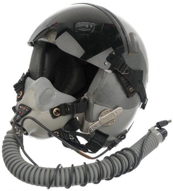 Pilot Two's Hero Flight Helmet: Flight helmet worn by "Pilot Two" when he is trying to shoot down Tony Stark in his Mark III Iron Man armor. Production noted this as the hero helmet worn by the pilot of "Pilot Two." Gray leather d