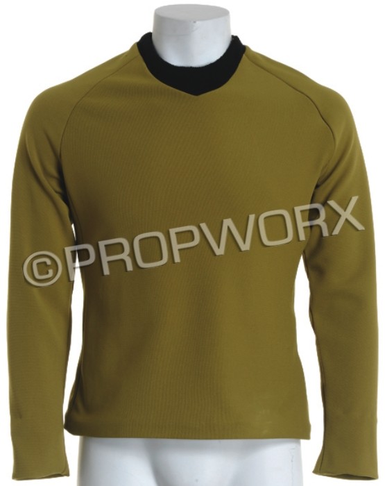 Sulu Tunic: Starfleet Tunic originally worn by George Takei in the role of "Sulu" during the Third Season of Star Trek : The Original Series. Obtained directly from William Ware Theiss by James Cawley and persona