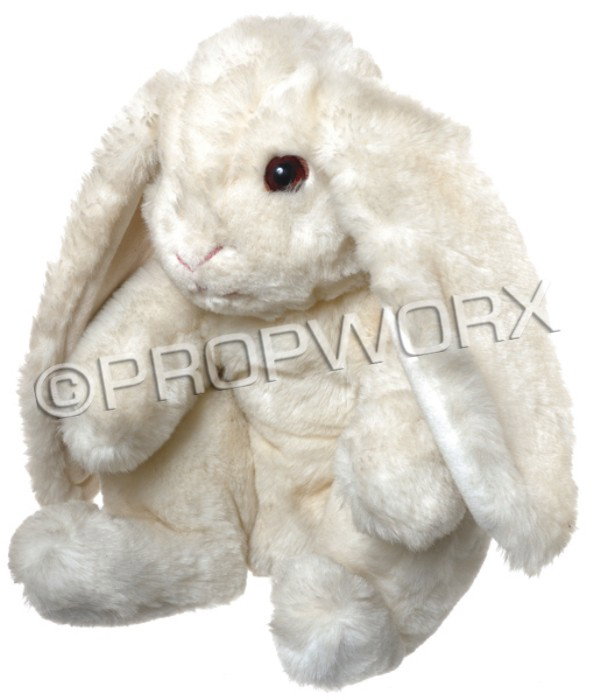 Plush Rabbit: Cream-colored plush stuffed animal, a featured prop in the Replimat scene from the Star Trek: The Next Generation episode "Data's Day." Production has added a light brown aging to aid in its visibilit