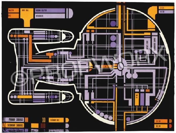 Engineering Pool Table Translight # 1: Engineering pool table translite from the Enterprise-D. The central point for control of propulsion and power generation aboard a starship, engineering houses the matter/antimatter reaction chamber, a