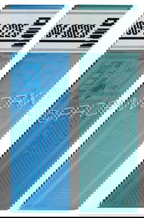 Oversized Special Effects Isolinear Chips: Two oversized isolinear chips, one green and one blue, used in the production of the Star Trek: Deep Space Nine episode "One Little Ship." These oversized chips were used in the foreground of forced p