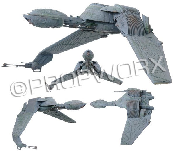 Klingon Bird of Prey Explosion Model: Klingon Bird of Prey model built for use during the production of Star Trek: Deep Space Nine. Models like these were often rigged with charges and used as exploding background pieces. This was a lot c