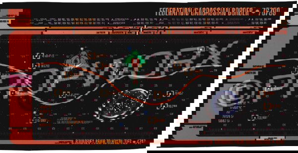 Federation/Cardassian Border Hero Translite: Hero Translite of the Federation/Cardassian border used during production of the Star Trek: Deep Space Nine episode "Statistical Probabilities." This graphic is very similar to a map seen in this epis
