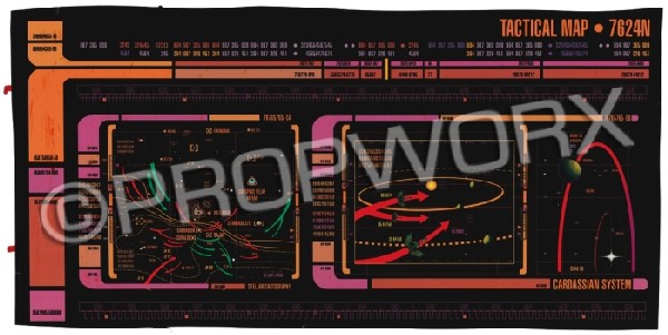 Tactical Map Hero Translite: Tactical map translite depicting a Klingon attack on Cardassia used during the production of Star Trek: Deep Space Nine. This map is extremely close to the one seen in "The Dogs of War" but differs in