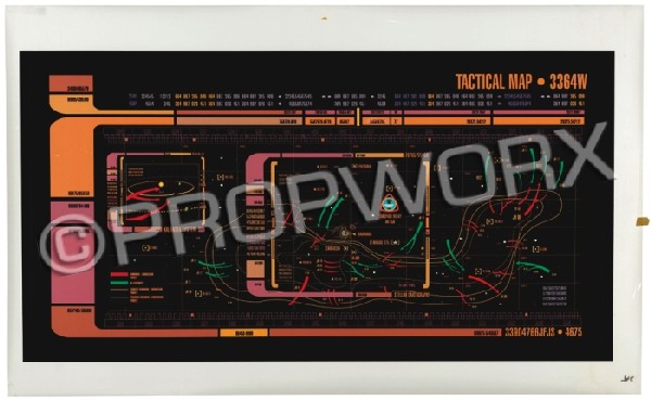 Tactical Map Translight: Production made tactical map translite created for the Star Trek: Deep Space Nine episode "A Time To Stand." This graphic depicts Cardassian space, surrounding area and the location of Subspace Relay 