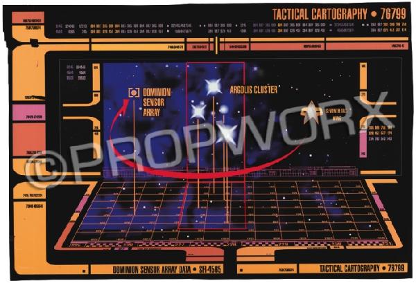 Argolis Cluster Hero Translite: Hero Argolis Cluster Translite used during production of the Star Trek: Deep Space Nine episode "Behind the Lines." This can be seen clearly in Sisko's office aboard the Defiant as he and Admiral Ross
