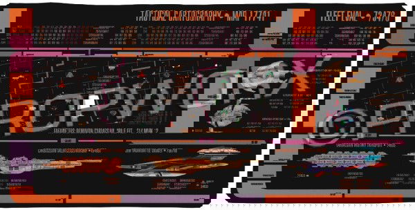 Tactical Cartography Map Hero Translite: Tactical cartography translite used during the production of Star Trek: Deep Space Nine. This graphic is from the Dominion Wars story arc and depicts the fleet evaluation featuring the Klingon, Romula