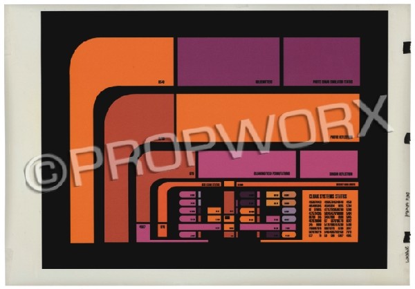 U.S.S. Defiant Cloaking Device Control Translite: Hero Casualty list translite used during the production of the Star Trek: Deep Space Nine episode "Image in the Sand." This graphic appears in the wardroom as crew members check for familiar names. Pr