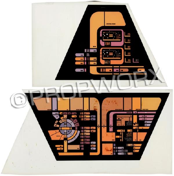 Runabout Navigational and Main Control Translites: Set of two Runabout Navigational Reference console translite created as a backup during the production of the Star Trek: Deep Space Nine series. An uncut graphic display used on the control console of