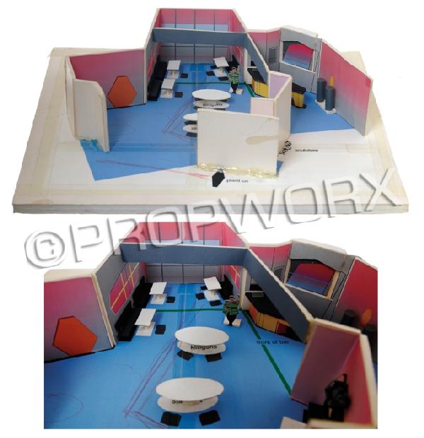 K-7 Bar Study Model: This study model of the Space Station K-7 bar was created for the fifth season Star Trek: Deep Space Nine episode "Trials and Tribble-ations." In the episode, some of the Defiant crew spent time in th