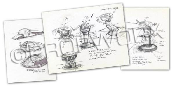 NX-01 Pulse Weapon Conceptual Artwork: Original concept artwork by Doug Drexler spanning three pages depicting several variations of the NX-01 pulse weapon for the Star Trek: Enterprise series. These cannons were added to the ship half way