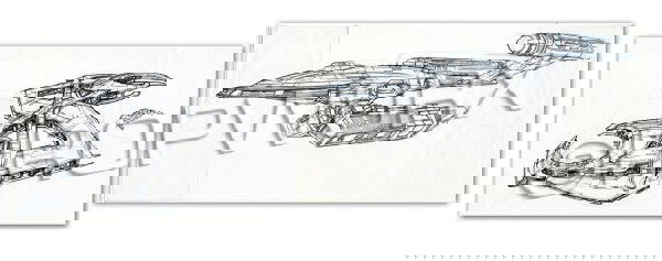 "Dead Stop" Station and NX-01 Concepts: Original concept artwork by John Eaves spanning two pages depicting concept art of the automated repair station and NX-01 for the Star Trek: Enterprise episode "Dead Stop." This mysterious space stati