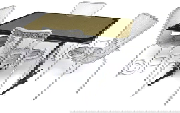 Large Table and 4 chairs from Quark's Bar: The official eating surface for guests of Quark's Bar. This large table comes with four metal chairs straight from the Star Trek: The Experience restaurant. Table is made of wood with metal legs and t