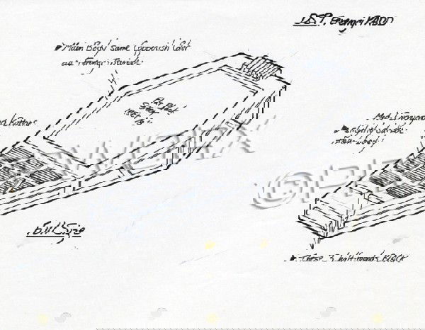 Ferengi PADD Original Illustration: Original concept artwork by Rick Sternbach depicting the Ferengi PADD for the Star Trek: Deep Space Nine series. Black ink over blueline pencil drawings on triple punched white paper. Signed and dated