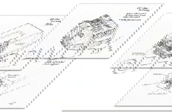 Saratoga Lifeboat Original Illustrations: Original concept artwork by Rick Sternbach depicting the U.S.S. Saratoga lifeboat for the Star Trek: Deep Space Nine series. Black ink over blueline pencil drawings on triple punched white paper. Each
