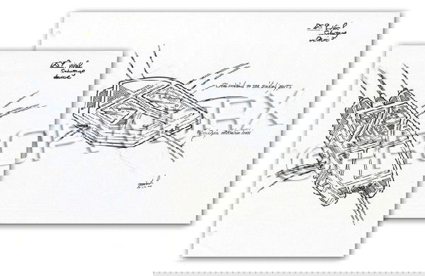 Viral Sabotage Device Original Illustrations: Original concept artwork by Rick Sternbach depicting two concepts for the viral sabotage device for the Star Trek: Deep Space Nine episode "Babel." Black ink over blueline pencil drawing on triple pun