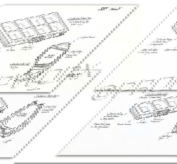 Cardassian "Police" Gear Original Artwork: Original concept artwork by Rick Sternbach spanning two pages depicting Cardassian police gear from the Star Trek: Deep Space Nine episode "Tribunal." Black ink over blueline pencil drawings on white