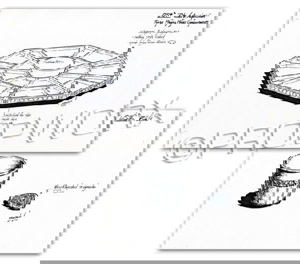 Dabo Chip and Tongo Tray Original Illustrations: Original concept artwork by Rick Sternbach spanning two pages depicting the Tongo tray and Dabo chip for the Star Trek: Deep Space Nine episodes "Rules of Acquisition" and "Rivals." Black ink over blu