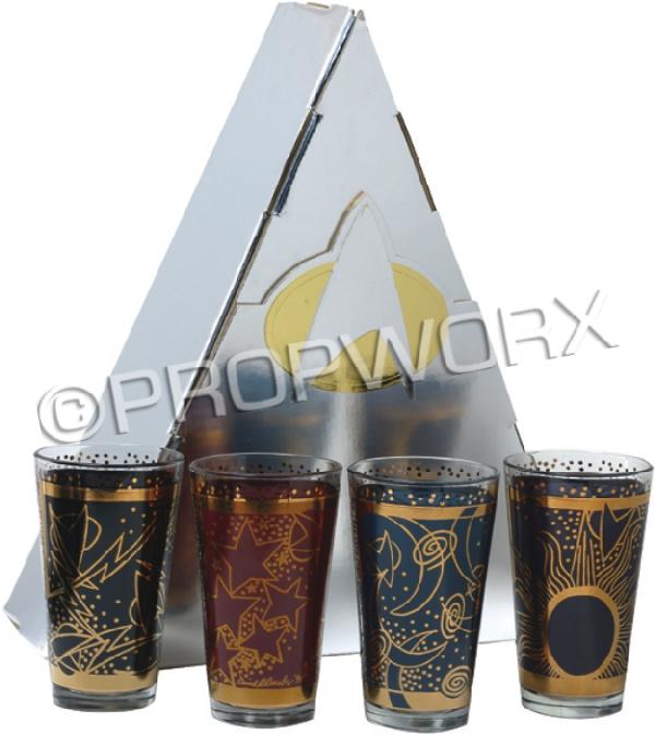 "All Good Things" Glassware Set: Set of four limited-edition 16-oz glasses each adorned with 24kt gold in a fanciful "Star Trek"-inspired design, presented as a gift by Paramount Television to guests attending the studio screening of
