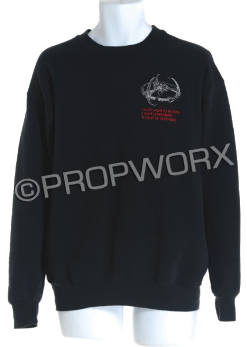 Black Star Trek: Deep Space Nine Sweatshirt: Black pullover sweatshirt given to the crew by Director of Photography Marvin Rush during the filming of "Emissary," the Star Trek: Deep Space Nine pilot. Size is large with an embroidered image of De