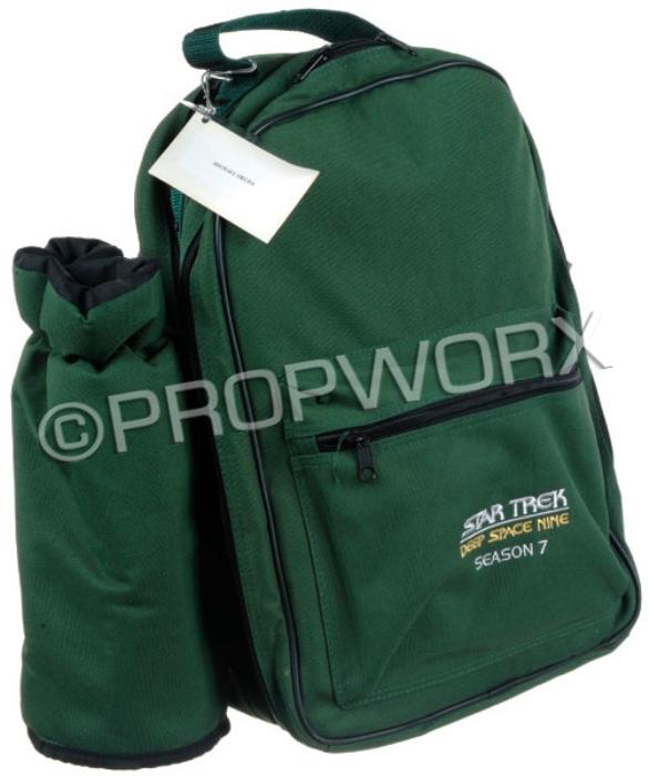 "Star Trek: Deep Space Nine" Picnic Service: Knapsack picnic service for two. Embroidered with the Star Trek: Deep Space Nine logo and "Season 7". Presented as a gift to the production crew by the show's producers. Consisting of two plastic wine