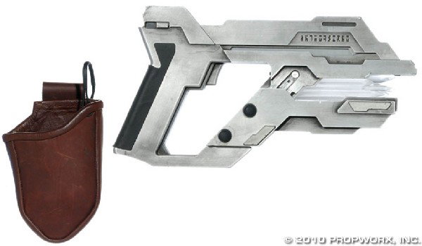 Replicator Stunner and Holster - Hero: Production Description: Asuran Replicator pistol used in the production of Stargate Atlantis Seasons Three and Four. Nicknamed the "staple pistol" by Stargate productions, this beautiful prop features