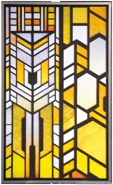 Atlantis Gate Room Stained Glass: Production Description: Stained glass window pane, as seen on the balcony side of the command tower, overlooking the city of Atlantis. Production noted this was used throughout the entire series. Tech