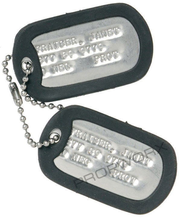 Fraiser's Dog Tags: Dog tags worn by actress Teryl Rothery as "Janet Fraiser" on Stargate SG-1. The production team at Stargate went to great lengths to make the Air Force elements of both television series extremely acc