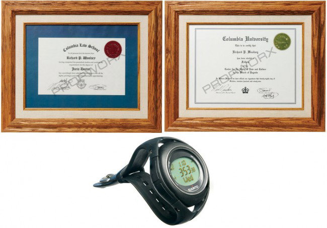 Woolsey's Watch, Juris Doctor and Fellow Diplomas: A collection of personal items from Richard Woolsey, including his watch and diplomas, used in Season Five of Stargate Atlantis. Formerly an NID hatchet guy, Richard Woolsey served as the United State