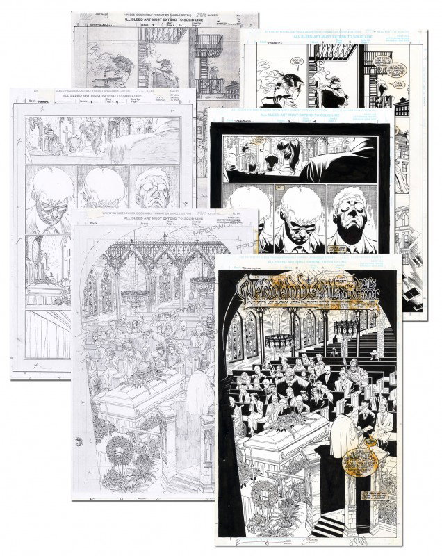 "Daredevil" #8 Original Artwork Set: Production Description: Original 6 page Artwork set for "Daredevil The man Without Fear" #8, written by Kevin Smith and Drawn by Joe Quesada. Technical Description: Original hand drawn black, grey and