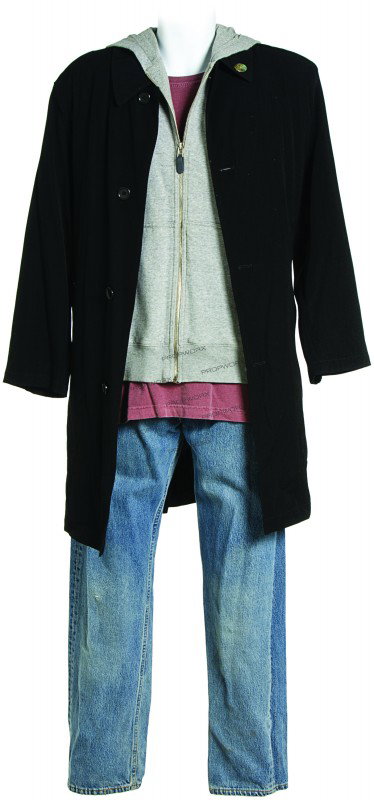 Loki's Hero Costume: Production Description: Loki's hero outfit for the film, "Dogma". Production noted this was a hero outfit worn by actor, Matt Damon, on the bus to New Jersey and while in the Mooby corporate offices. 