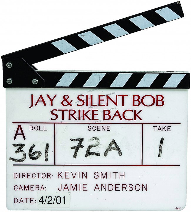 "Jay and Silent Bob Strike Back" Clapper: Production Description: Clapper board used on the film "Jay & Silent Bob Strike Back" written and directed by Kevin Smith. Production noted this as the clapper used throughout the filming of the movie