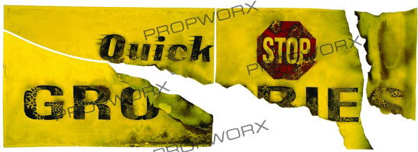 Burned Quick Stop Sign: Production Description: The melted Quick Stop Groceries sign that hung above the burned out store in the film "Clerks II." Randal (Jeff Anderson) admitted to Dante (Brian O'Halloran) after seeing the 