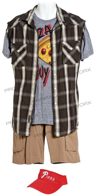 Deacon's DVD Cover Outfit: Production Description: Hero "Pizza Guy" outfit worn by Deacon for the film, "Zack and Miri make a Porno". Production noted this was the hero ensemble worn by actor, Jeff Anderson for the DVD cover ph