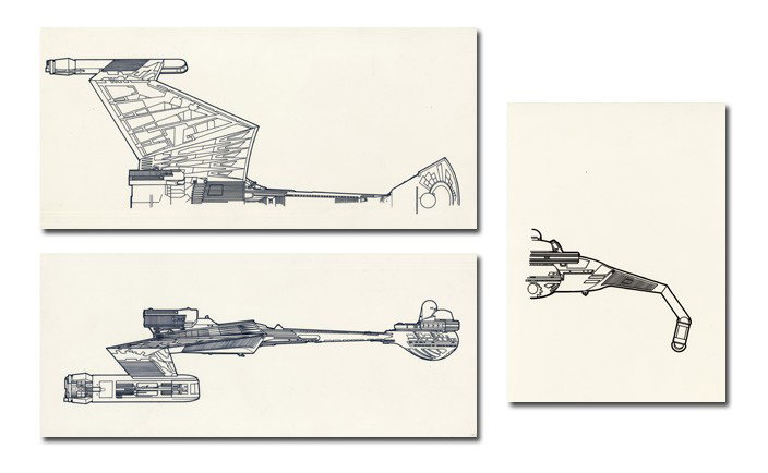 Star trek Klingon D-7 Concept Art: Production Description: This production art features the overview of a Klingon D-7 warship. This art was used for reference for the actual finished model used in the show. From the collection of Rick 
