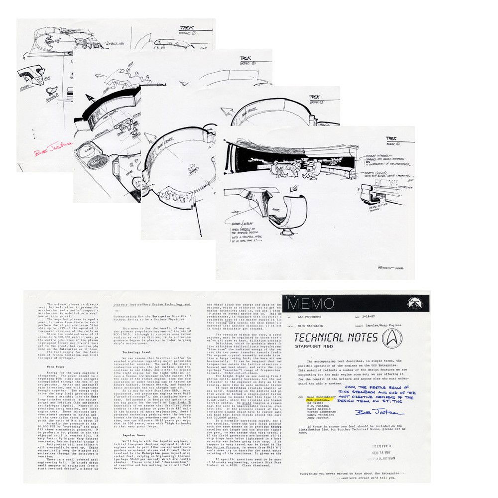 Star Trek: The Next Generation Concept Artwork And: Production Description: Copies of original artwork designs for the starship Enterprise-D by Bob Justman and Rick Sternbach. Includes two copies of technical notes with hand written notes by Andy Prob