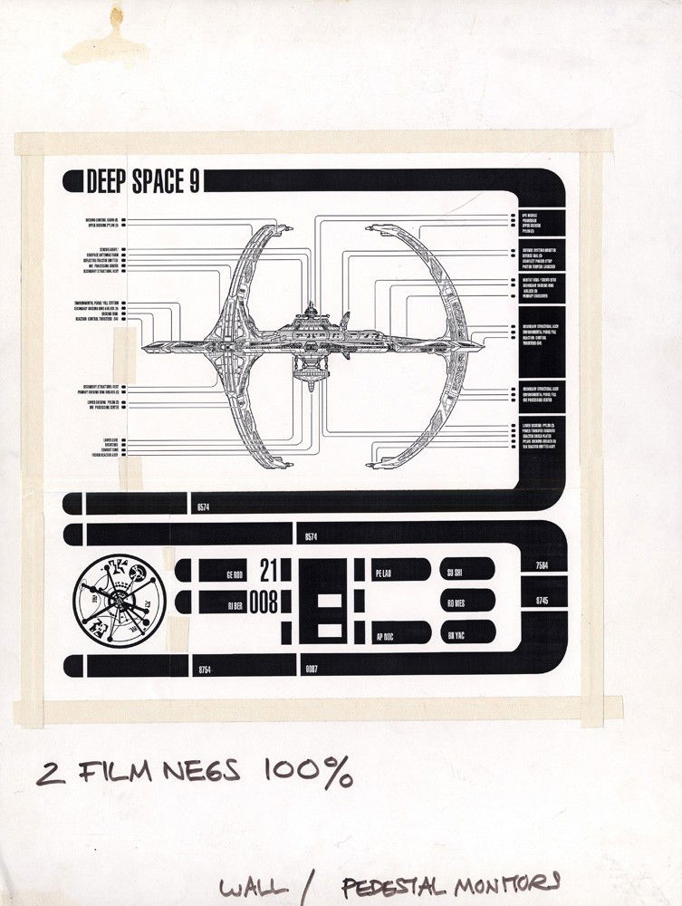 Star Trek Deep Space Nine Art Board: Production Description: This art board was made by the art department to create a photo negative copy of the image to make a translite for the Star Trek Series. This board is one of a kind, and featu