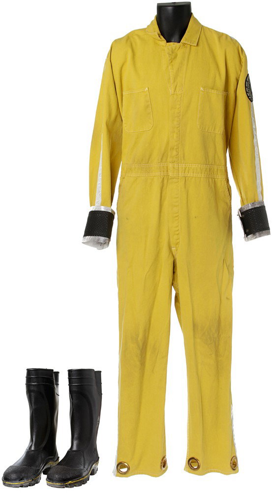 Battlestar Galactica Vintage Yellow Flight Deck : Production Description: First Cylon War yellow coveralls worn by flight deck crew aboard Colonial Battlestar's. Maintenance personnel wore these jumpsuits to clearly identify themselves while working.
