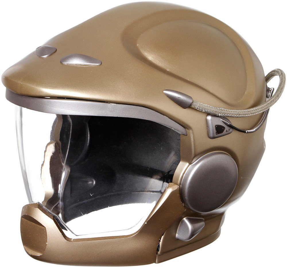 Battlestar Galactica Raptor Helmet: Production Description: Season one style Raptor helmet. This style helmet was used in the mini-series and season one and two before being replaced with a updated design. This helmet features a gold pa