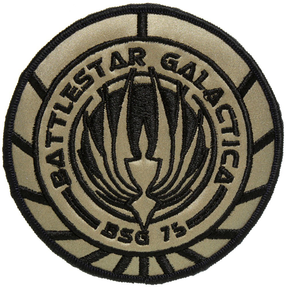 Battlestar Galactica Patch Version 3: Production Description: The standard patch used on Battlestar Galactica crew uniforms. Four styles of this patch were made during the shows run. This is the third and final version, similar to the sec