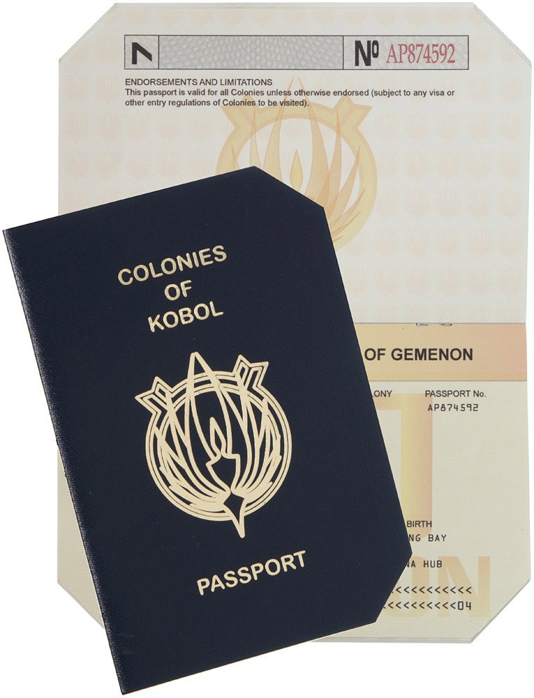 Battlestar Galactica Gemenon Passport: Production Description: This is a passport for civilians from one of the Twelve Colonies of Kobol. This particular passport is for Alex Rabehl, a Gemenese citizen. Technical Description: This is a pro