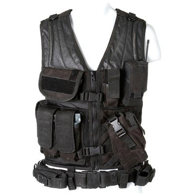 SGU Everett Young Black Tactical Vest: Production Description: Black tactical vest worn by Louis Ferreira as "Everett Young" during the production of Stargate Universe. Production noted this is a screen-used vest but did not specify the ex