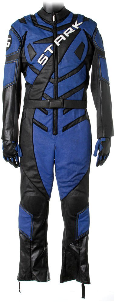 Iron Man 2 Tony Stark Stunt Racing Suit: Production Description: Blue Stark racing suit worn by Tony Stark. While at The Monaco Historic Grand Prix, Tony decided to race his own car, and adorns this suit and replaces the other driver. Produ