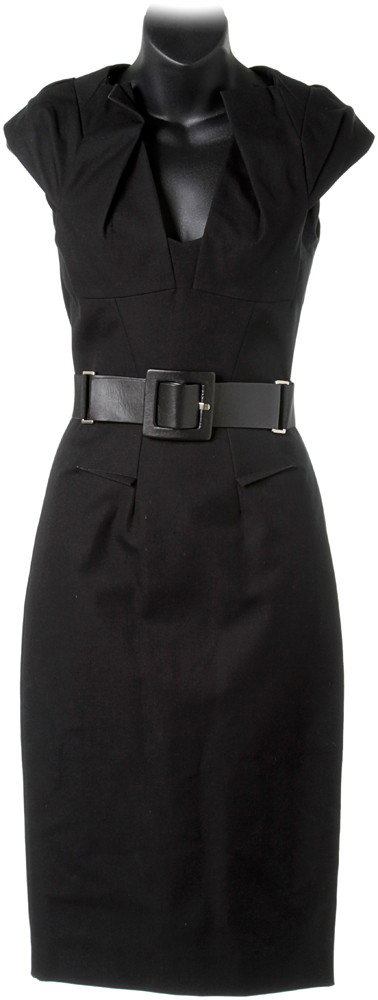 Iron Man 2 Natalie Rushman Black Expo Dress: Production Description: Hero black dress worn by Natalie Rushman, the assistant to Pepper Potts, at the Stark Expo while watching the Hammer presentation. Production noted this item as being screen us