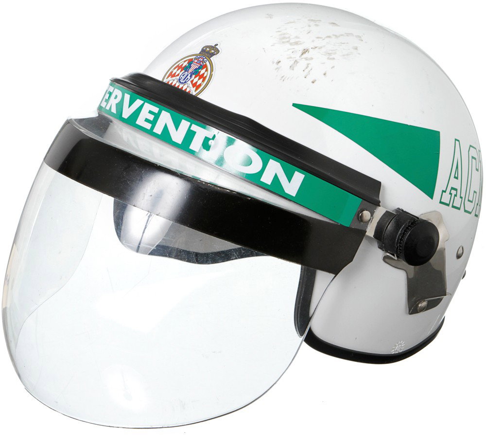 Iron Man 2 Stunt Ivan Vanko Intervention Helmet: Production Description: Stunt helmet worn by Ivan Vanko before he walks onto the race track at The Monaco Historic Grand Prix to attack Tony Stark in his Whiplash armor. Production noted this item as 